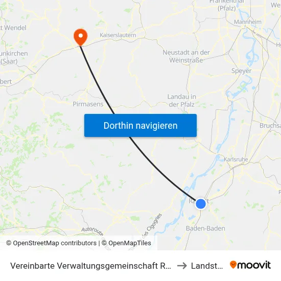 Vereinbarte Verwaltungsgemeinschaft Rastatt to Landstuhl map