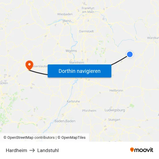 Hardheim to Landstuhl map