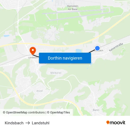 Kindsbach to Landstuhl map