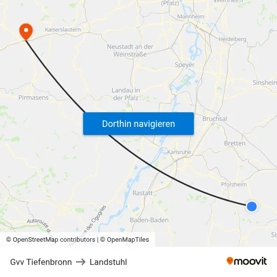 Gvv Tiefenbronn to Landstuhl map