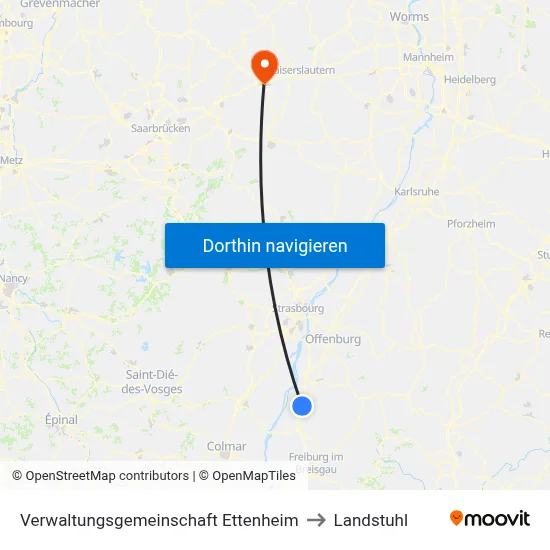 Verwaltungsgemeinschaft Ettenheim to Landstuhl map