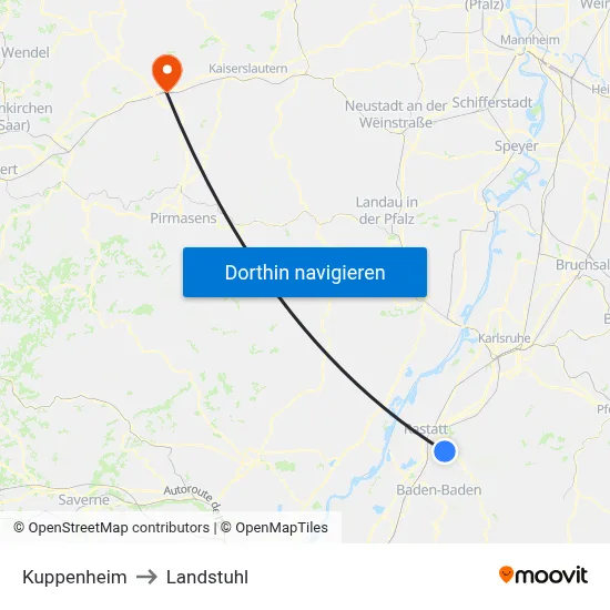 Kuppenheim to Landstuhl map