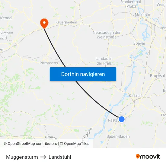 Muggensturm to Landstuhl map