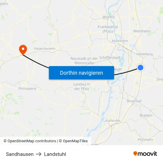 Sandhausen to Landstuhl map