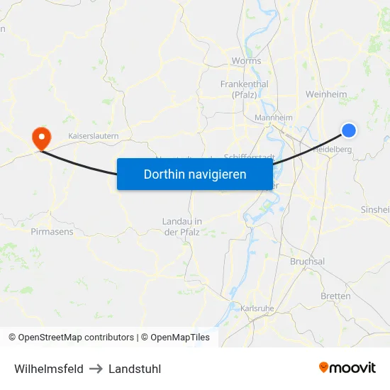 Wilhelmsfeld to Landstuhl map