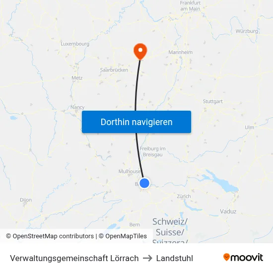 Verwaltungsgemeinschaft Lörrach to Landstuhl map