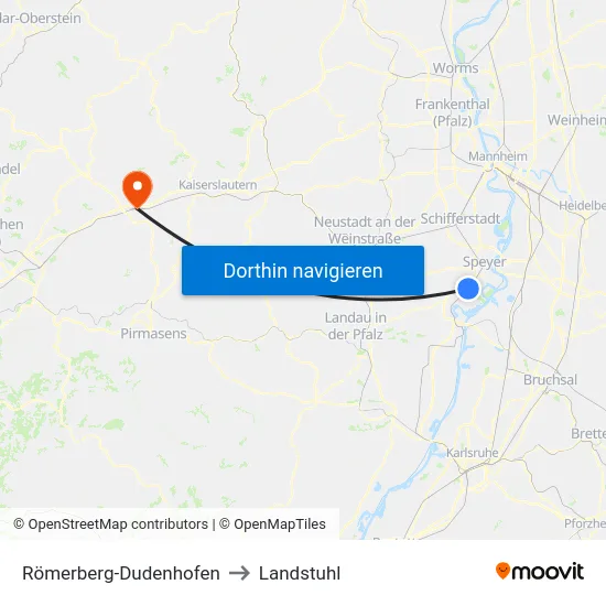 Römerberg-Dudenhofen to Landstuhl map