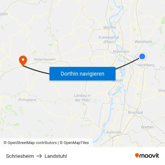 Schriesheim to Landstuhl map