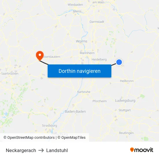 Neckargerach to Landstuhl map