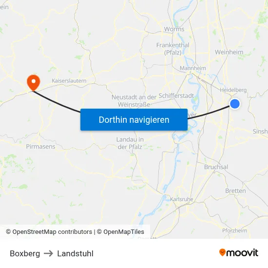 Boxberg to Landstuhl map