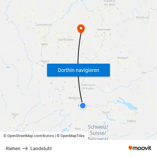 Riehen to Landstuhl map
