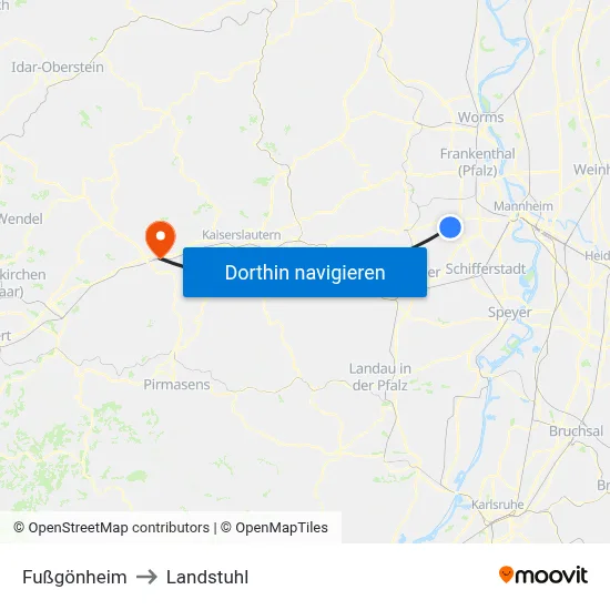 Fußgönheim to Landstuhl map