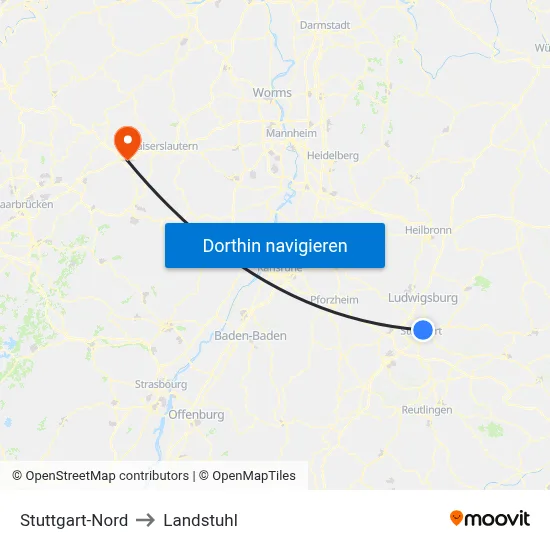 Stuttgart-Nord to Landstuhl map