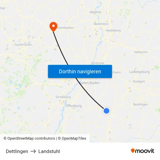 Dettlingen to Landstuhl map