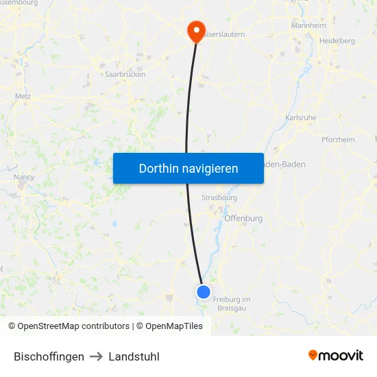 Bischoffingen to Landstuhl map