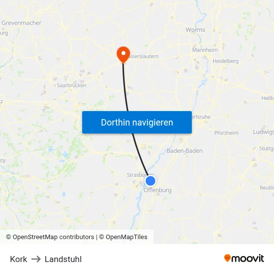 Kork to Landstuhl map