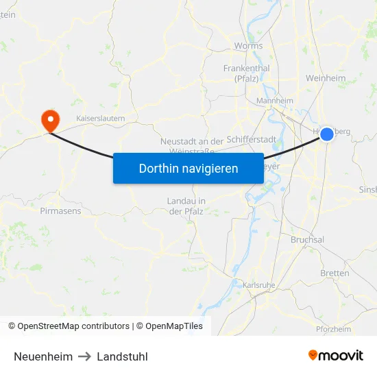 Neuenheim to Landstuhl map
