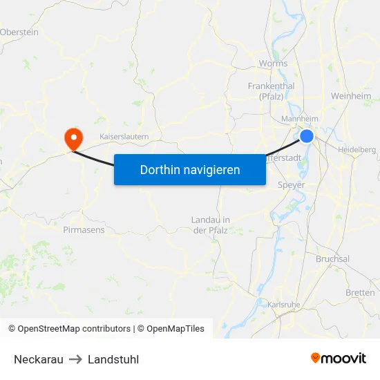 Neckarau to Landstuhl map