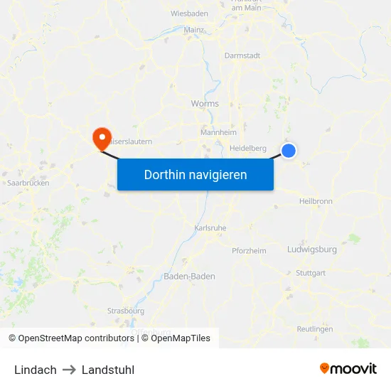 Lindach to Landstuhl map