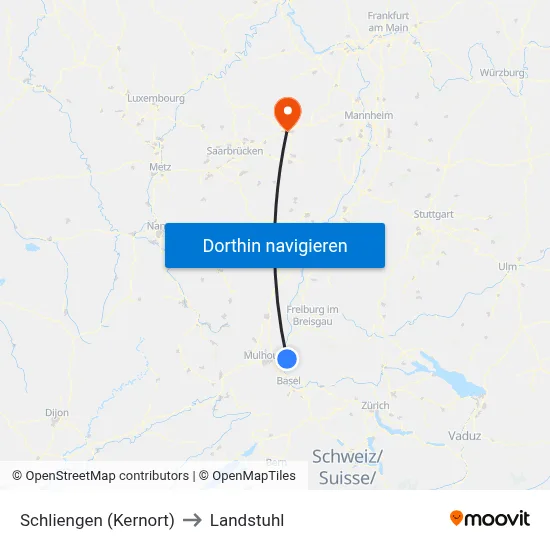Schliengen (Kernort) to Landstuhl map