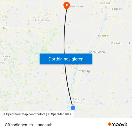 Offnadingen to Landstuhl map