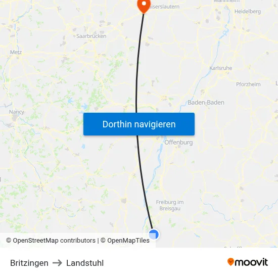 Britzingen to Landstuhl map