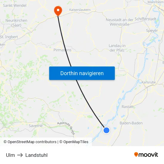 Ulm to Landstuhl map