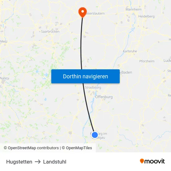 Hugstetten to Landstuhl map