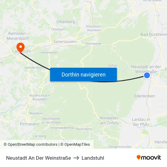 Neustadt An Der Weinstraße to Landstuhl map