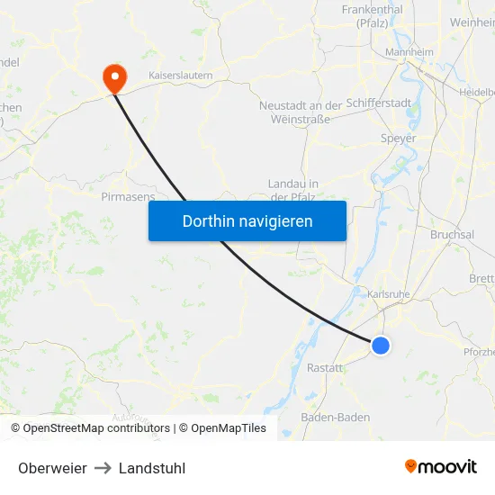 Oberweier to Landstuhl map