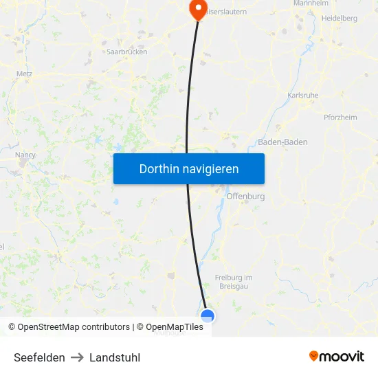 Seefelden to Landstuhl map