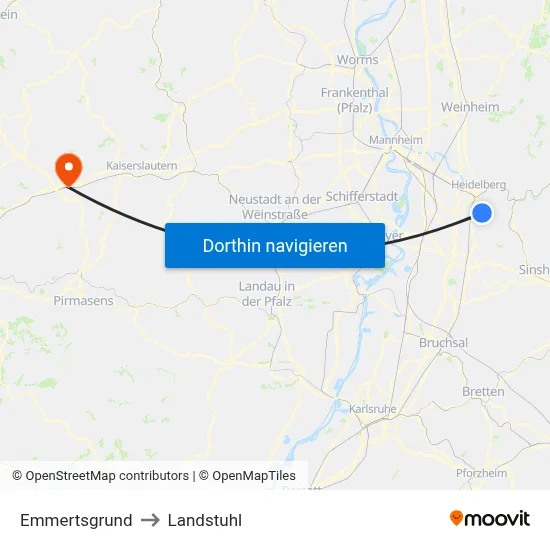 Emmertsgrund to Landstuhl map