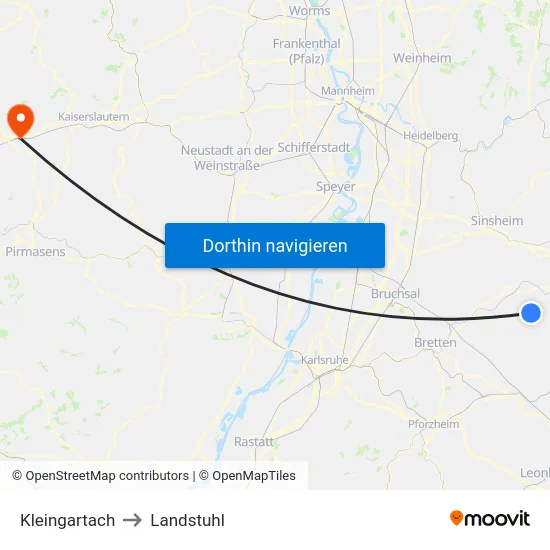 Kleingartach to Landstuhl map