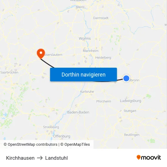 Kirchhausen to Landstuhl map
