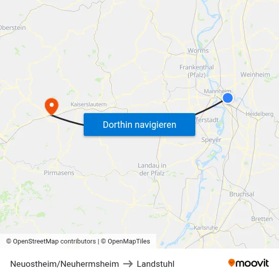 Neuostheim/Neuhermsheim to Landstuhl map