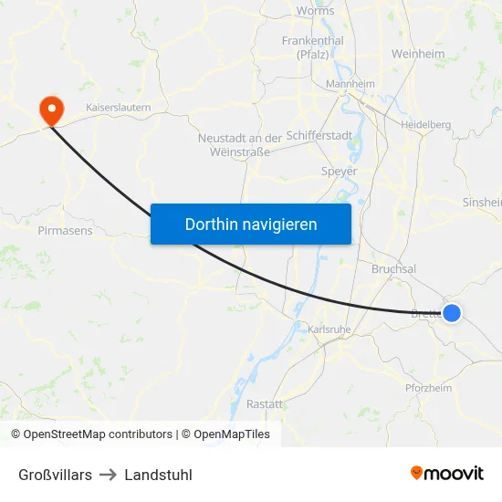Großvillars to Landstuhl map