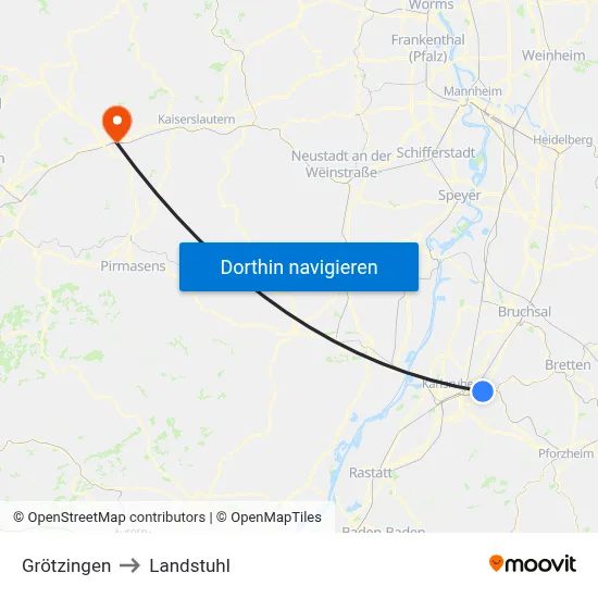 Grötzingen to Landstuhl map