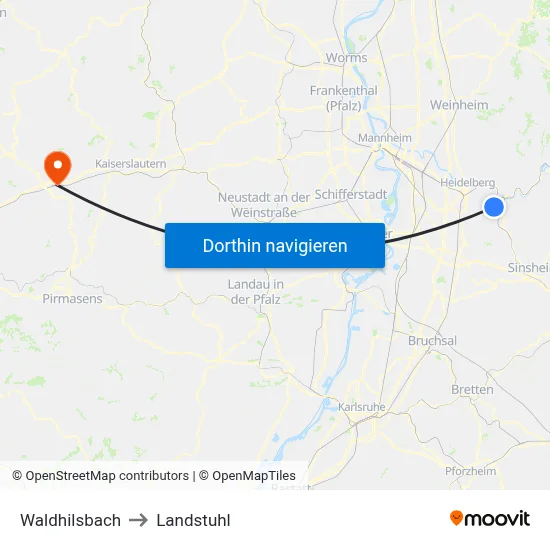 Waldhilsbach to Landstuhl map