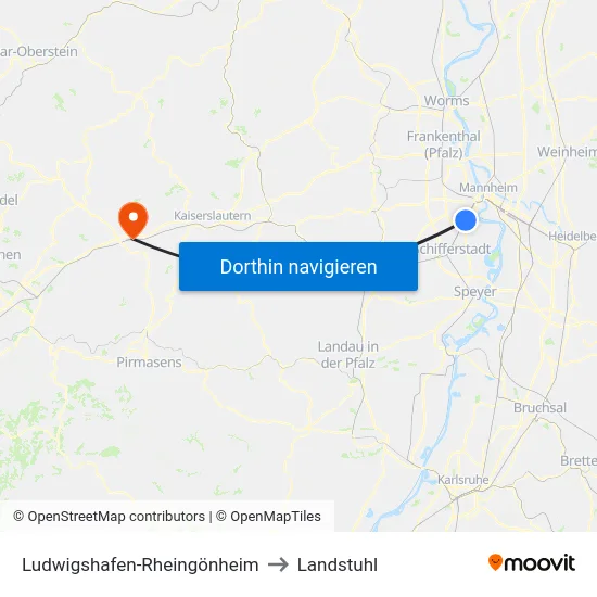 Ludwigshafen-Rheingönheim to Landstuhl map