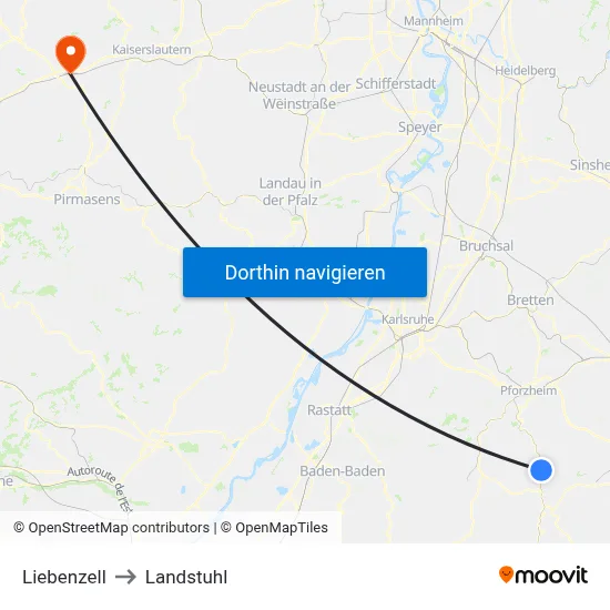 Liebenzell to Landstuhl map