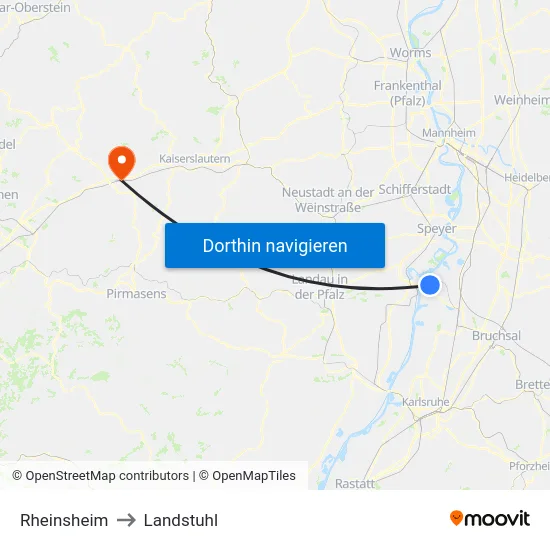 Rheinsheim to Landstuhl map