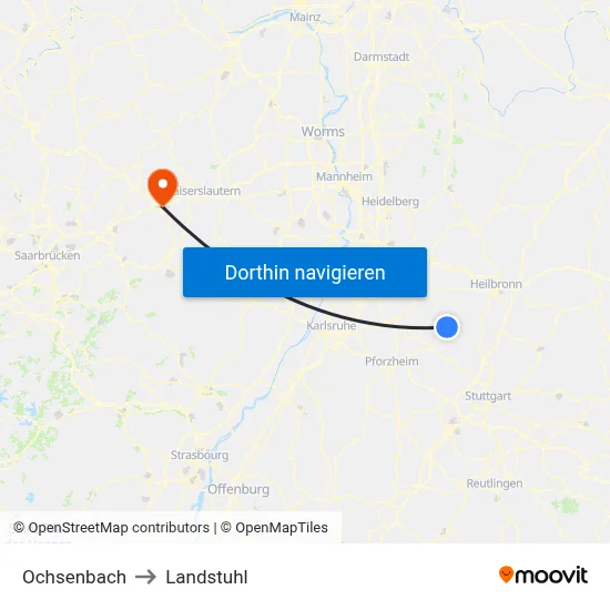 Ochsenbach to Landstuhl map