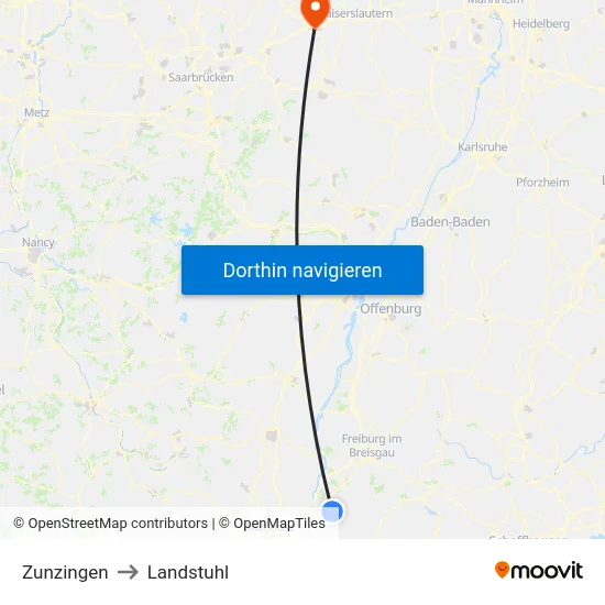 Zunzingen to Landstuhl map