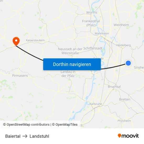 Baiertal to Landstuhl map