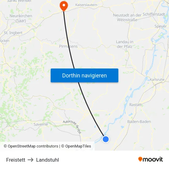 Freistett to Landstuhl map