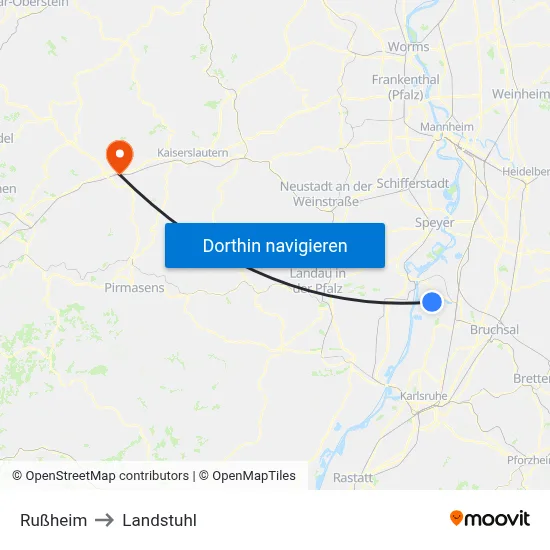 Rußheim to Landstuhl map