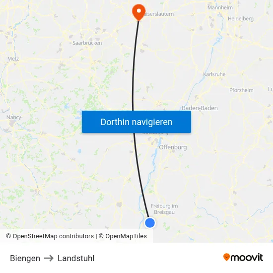 Biengen to Landstuhl map