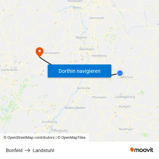 Bonfeld to Landstuhl map