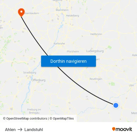Ahlen to Landstuhl map