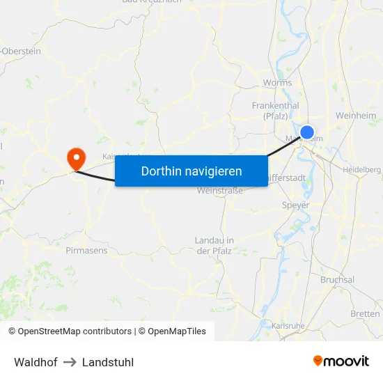 Waldhof to Landstuhl map